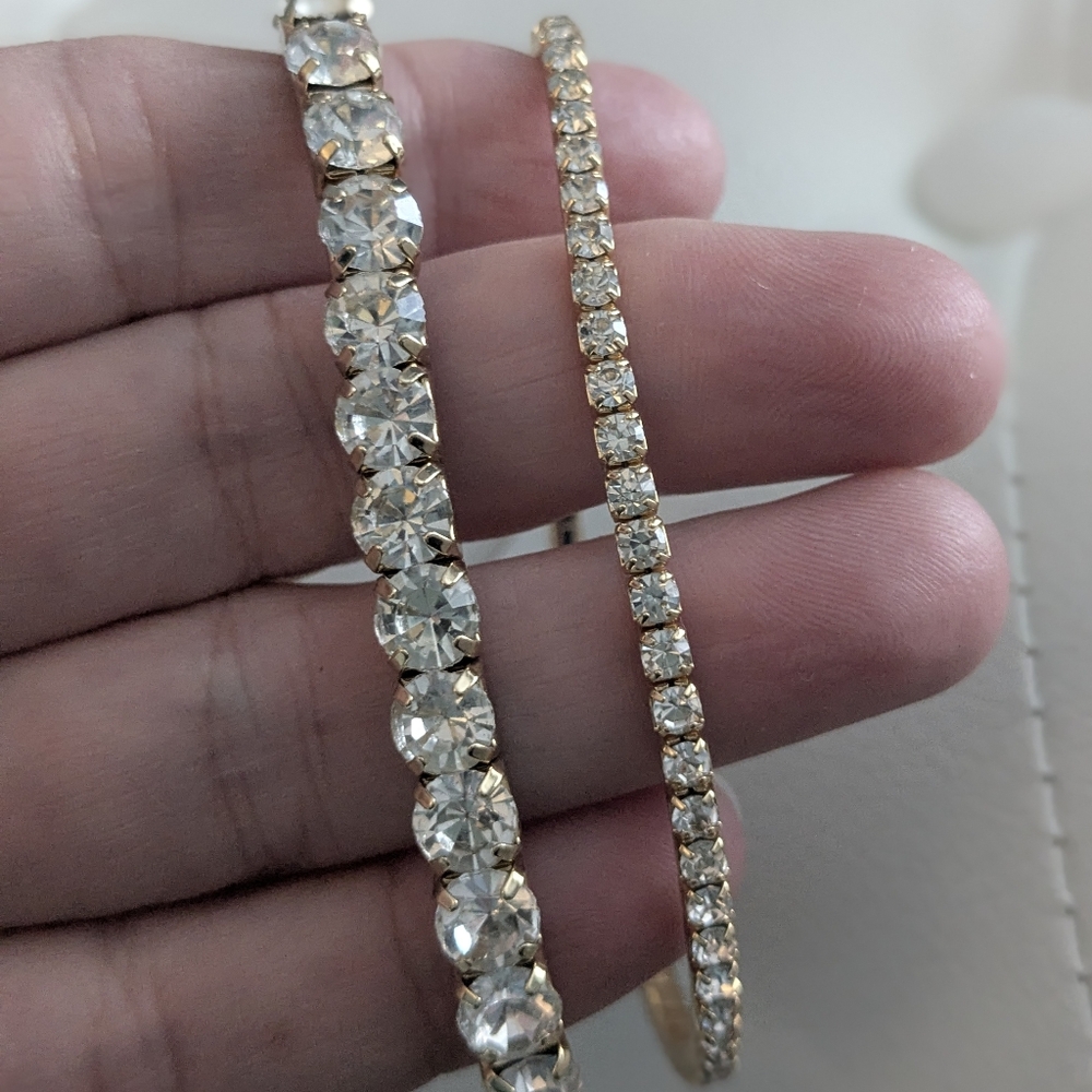 Gold Tone Rhinestone Stretch Bracelets Set of 2 Sparkly Stackable